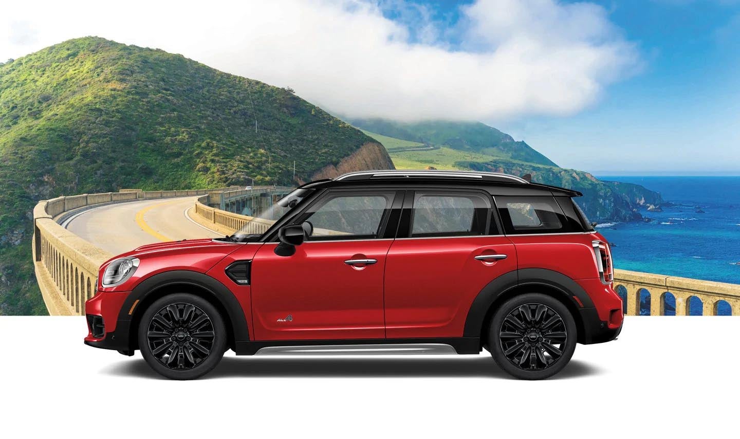 Oxford Countryman All4 parked in front of a coastline highway.