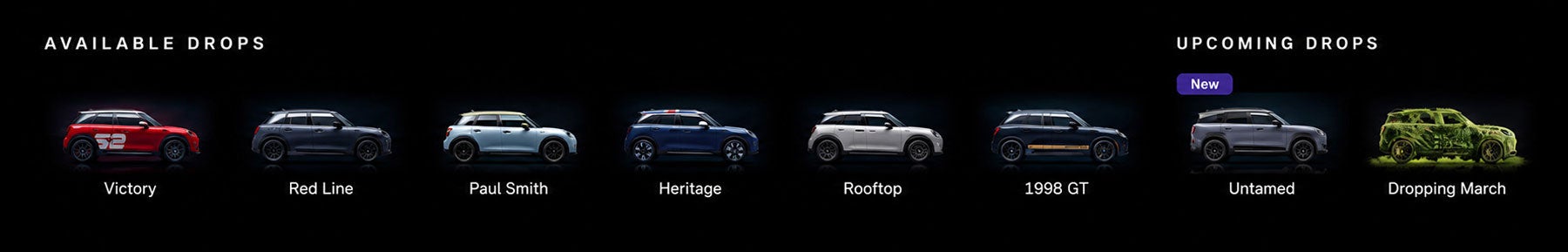 Line up of available and upcoming MINI Special Edition vehicles.